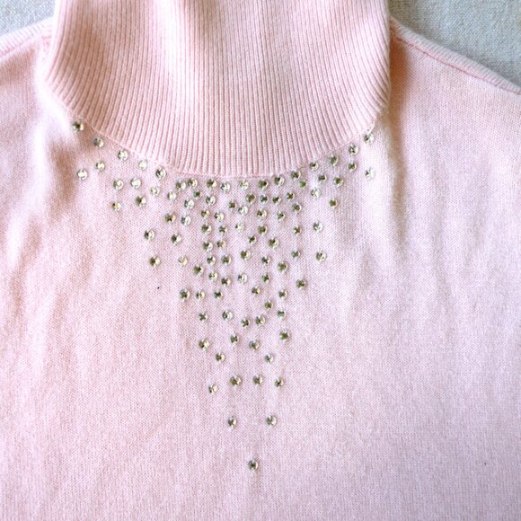 Y2k Rhinestone Embellished Pink Turtleneck Tank | BarbieCore | Romantic - Picture 2 of 6